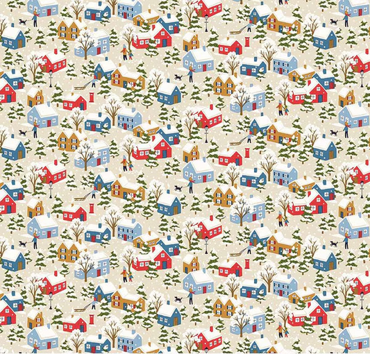 Festive Greetings Festive Village Cream Fabric