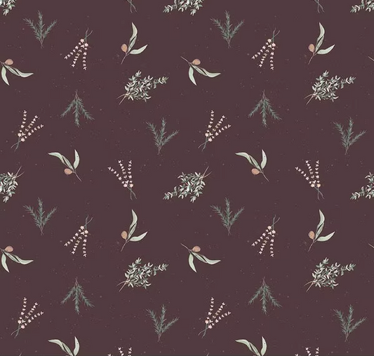 Olive Grove Herbs Eggplant Fabric