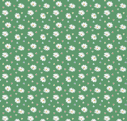 Simple Pleasures Heart Daisies Green Fabric