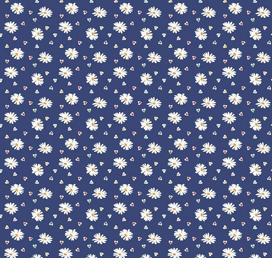 Simple Pleasures Heart Daisies Navy Fabric