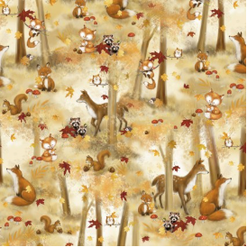 Fall Friends Fall Forest Scenic Multi Fabric