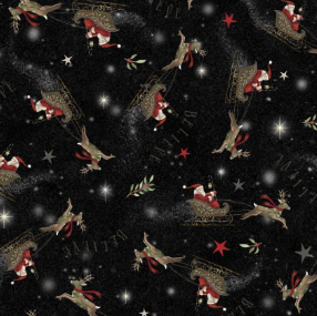 Believe Santa's - Sleigh Allover - Black - Yardage