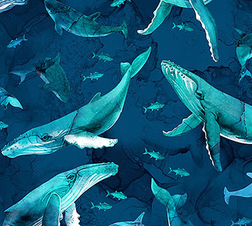 Deep Blue WHALES 2 Fabric