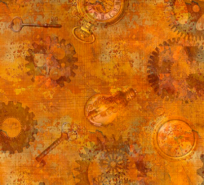 Steampunk Halloween 3 Gears Pumpkin Fabric