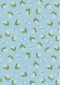 Small Things... Country Garden Small Things Dragonflies and Lily of the Valley Teal Fabric