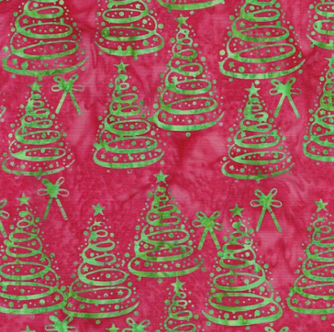 Bright Tidings Christmas Trees Red Coral Fabric