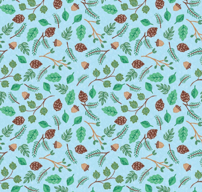 Colorful Critters Botanical Blue Fabric