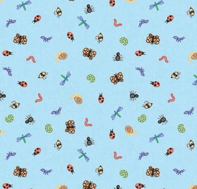 Colorful Critters Bug Toss Blue Fabric