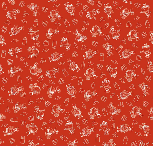 Gingerbread Baking Girls Red Fabric