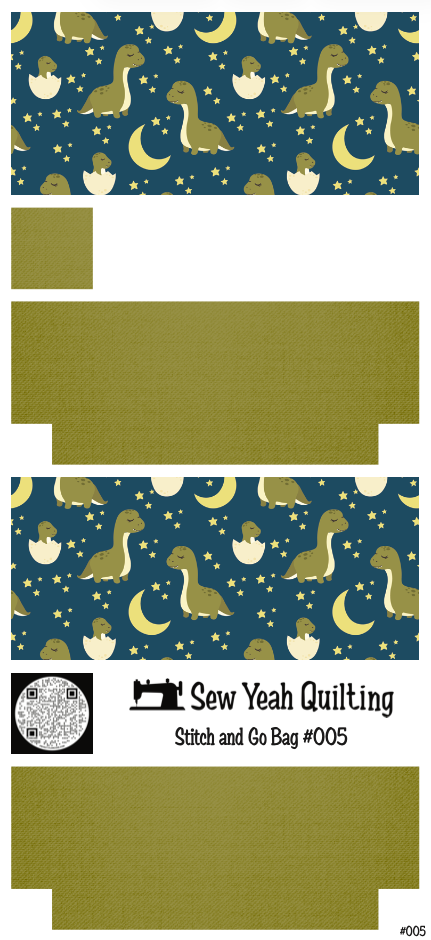 Stitch & Go Bag #5 - Dinosaurs & Moons on Olive Green