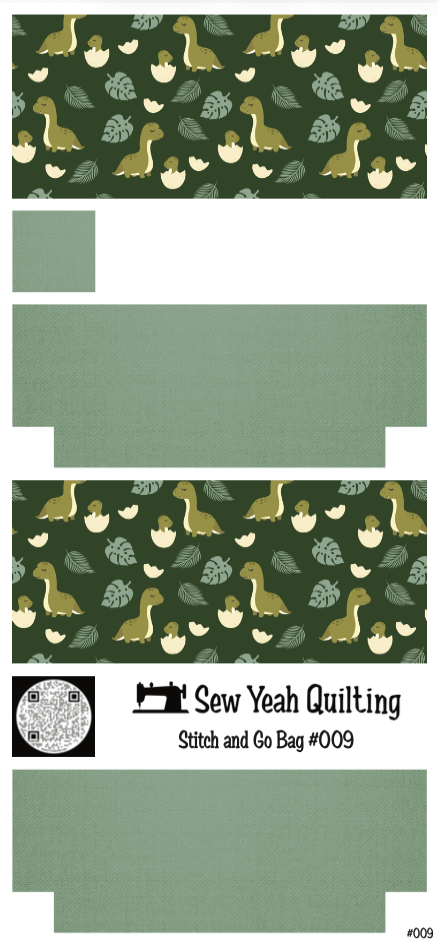 Stitch & Go Bag #9 - Dinosaurs & Tropical Leaves on Sage Green