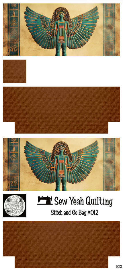 Stitch & Go Bag #13 - Egyptian Teal Winged Goddess on Brown