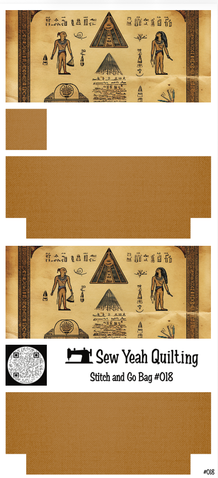 Stitch & Go Bag #18 - Egyptian Figures & Pyramids on Brown Tan