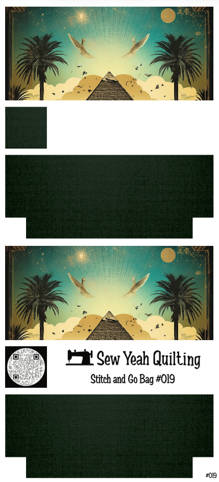Stitch & Go Bag #19 - Egyptian Pyramid & Palm Trees on Dark Green