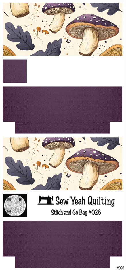 Stitch & Go Bag #26 - Mushrooms Illustration & Leaves on Violet