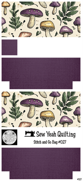 Stitch & Go Bag #27 - Mushrooms Watercolor & Ferns on Violet
