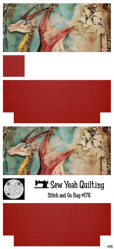 Stitch & Go Bag #178 - Dragon Fantasy Art on Red