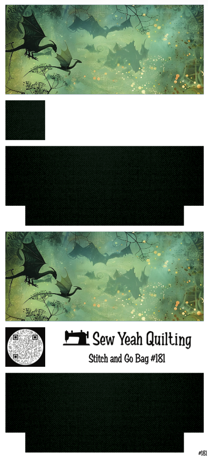 Stitch & Go Bag #181 - Dragons Flying on Dark Green