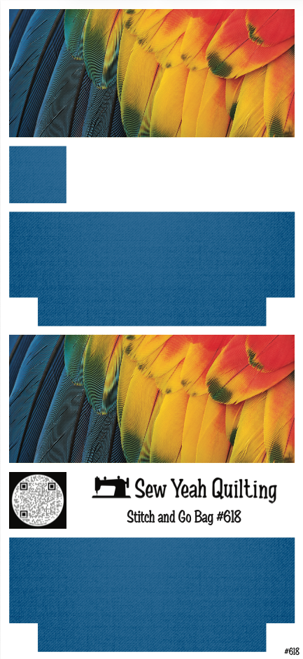 Stitch & Go Bag #618 - Animal Macaw Feathers on Blue
