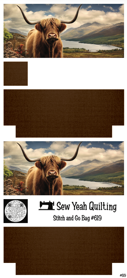 Stitch & Go Bag #619 - Animal Highland Cow on Brown