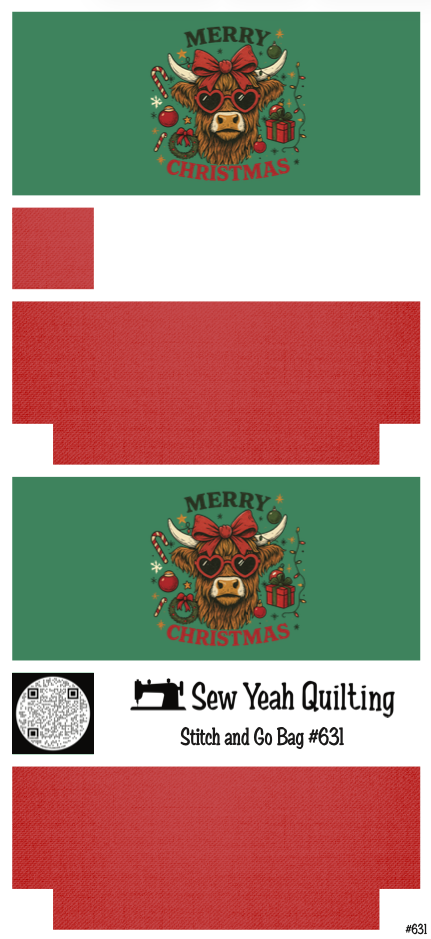 Stitch & Go Bag #631 - Christmas Cow on Red