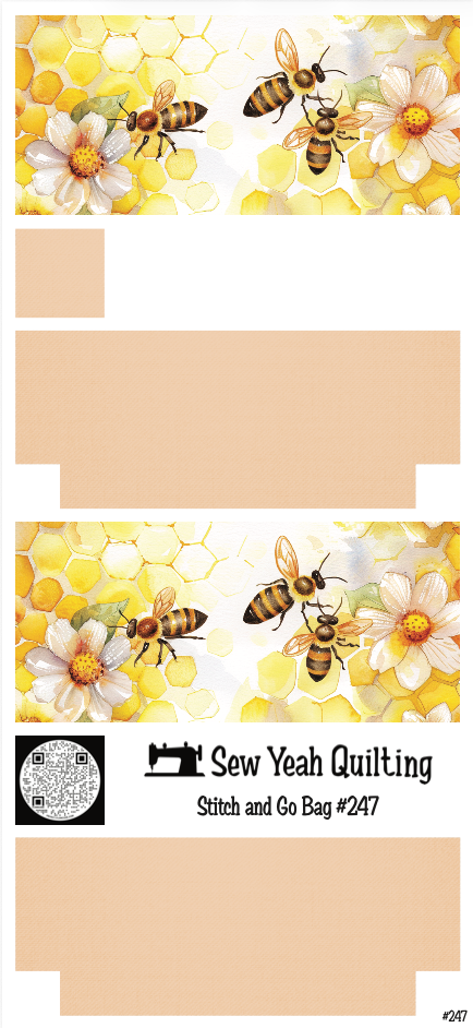 Stitch & Go Bag #247 - Bee Honeycomb Bloom on Peach