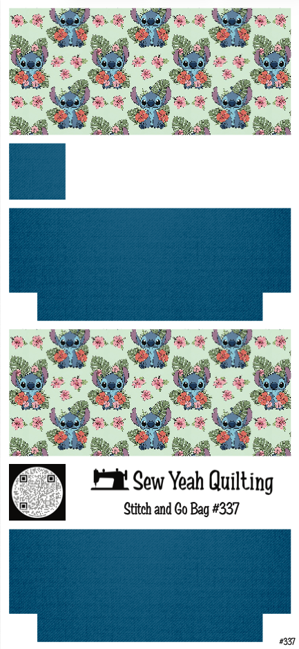 Stitch & Go Bag #337 - Aloha Stitch, Hibiscus Flowers, Leaves on Blue