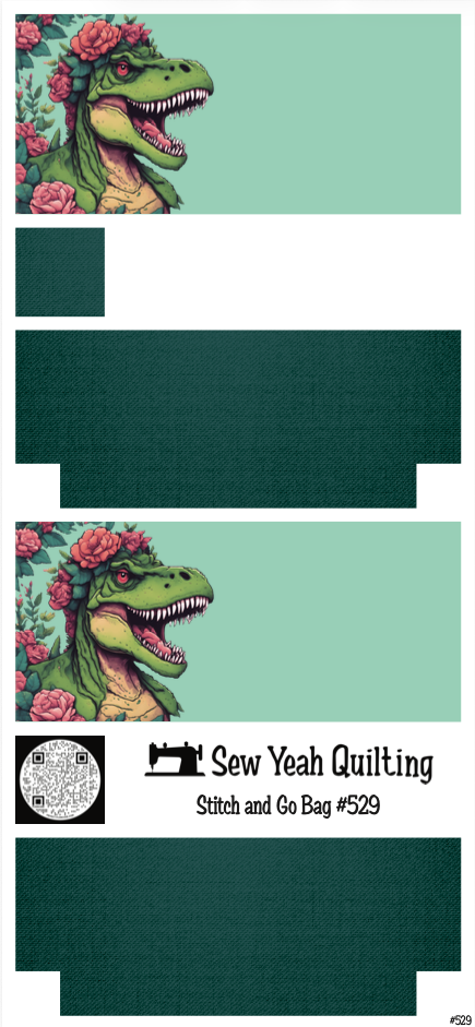Stitch & Go Bag #529 - Dinosaur T-Rex & Roses on Deep Teal