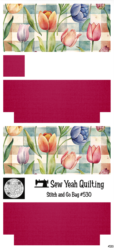 Stitch & Go Bag #530 - Flower Tulips Watercolor Plaid on Deep Hot Pink