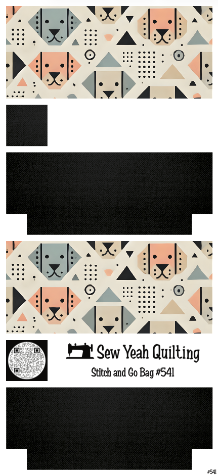 Stitch & Go Bag #541 - Dogs Geometric Abstract on Black