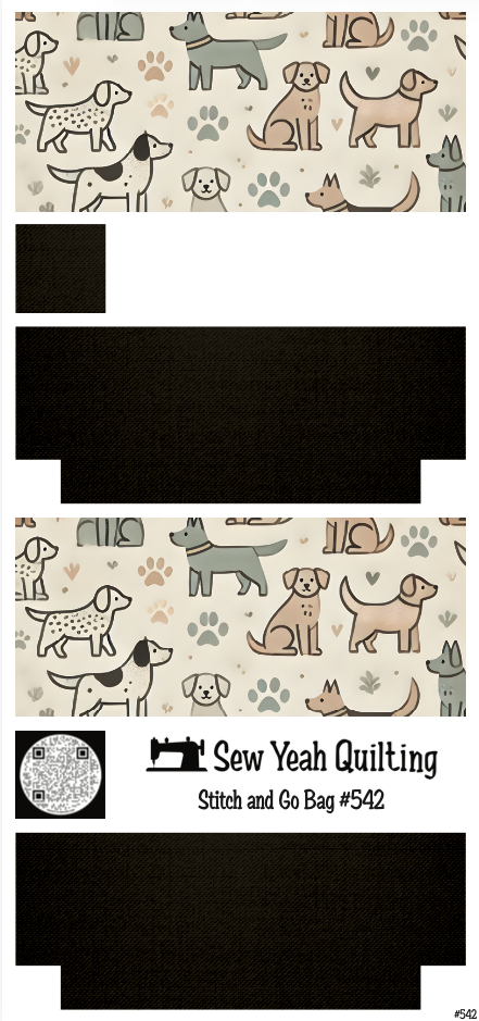 Stitch & Go Bag #542 - Dogs Sketch & Paw Prints on Dark Brown