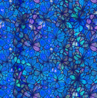 Sonny in the Sunflowers Stained Glass Petals Blue Fabric