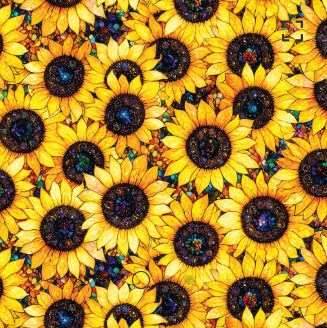 Sonny in the Sunflowers Stained Glass Sunflowers Yellow Fabric