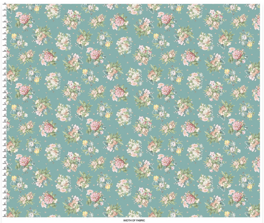 Terrace Blooms - Bouquets - Blue - Yardage