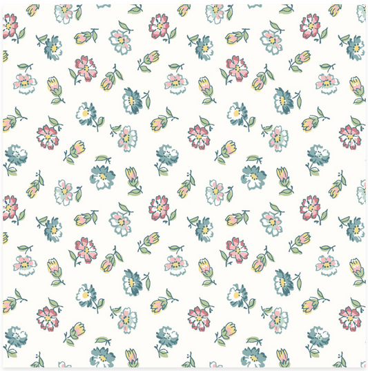 Terrace Blooms - Tossed Flowers - White - Yardage
