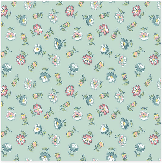 Terrace Blooms - Tossed Flowers - Blue - Yardage