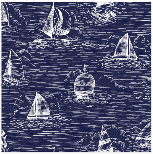 Regatta Days - Ships - Blue - Yardage