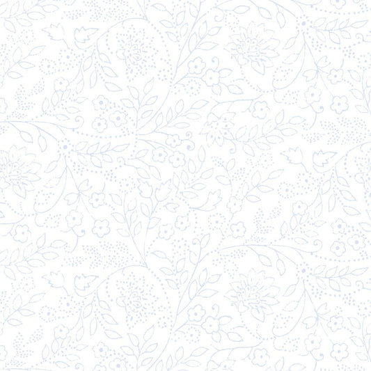 Blue Belle - White Trailing Leaf - Yardage