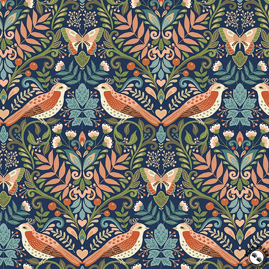 Makower Luxe Damask Navy Fabric