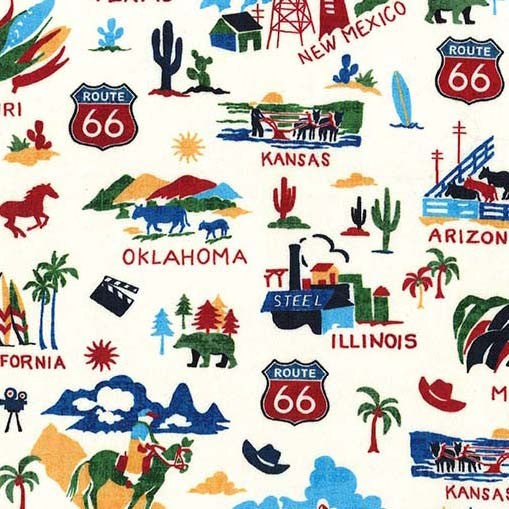 Route 66 The Mother Road Cream Fabric