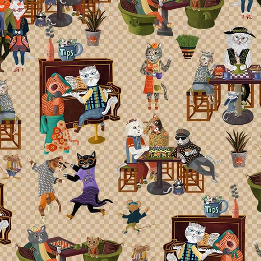 Purrsuit of Coffeeness COFFEE CAT DDC12479-TANX-D Yardage