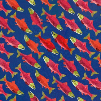 Alaska: The Last Frontier Sockeye Salmon Navy Fabric