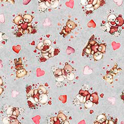 Hearts & Hugs - Bears & Hearts Toss Gray - Yardage
