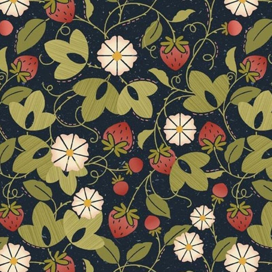 Strawberry Patched - Marcus - Strawberry Field - Navy - Yardage