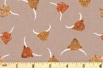 Highland Cow and Thistle Heather Thistle on Sage Green A876 C from Lewis&Irene - Fabric