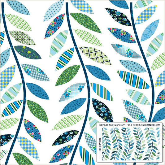Made Easy - Leafy Vine Cheater - Blue - Yardage