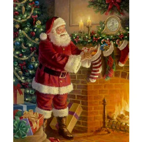 A Nostalgic Christmas Santa by the Fireplace 36" x 43" Panel