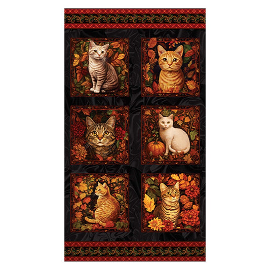 Autumn Cats - Panel 24" x 44" - Black/Multi - Panel