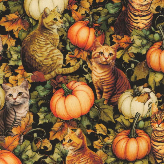 Autumn Cats - Cats and Pumpkins - Multi - Yardage
