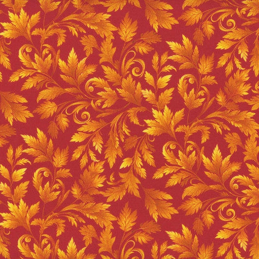 Autumn Cats - Leaf Spray - Orange - Yardage